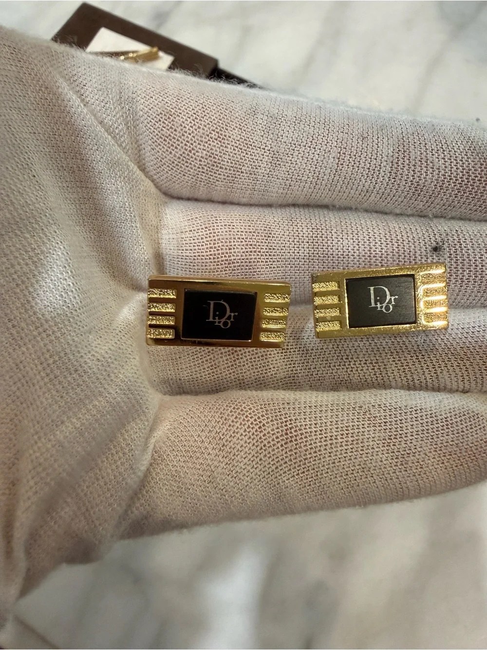 Vintage Christian Dior Monsieur Gold Tone Cufflinks & Tie Bar Set w/ Box
